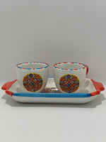 Set Vassoio + 2 Tazzine in Ceramica Artigianale Napoletana - Decoro Maioliche
