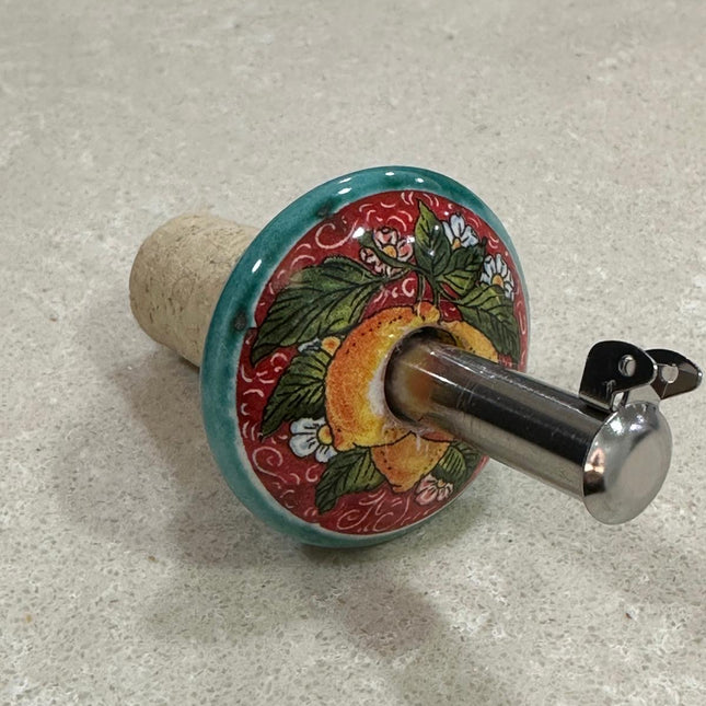 Handmade Ceramic and Steel Pourer Stopper - Lemons Made in Italy