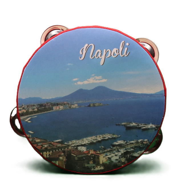 Tamburello Napoletano Artigianale - Decorazione Casa Napoli con Pulcinella o Veduta Napoli - Strumento Musicale Tipico e Souvenir - Regalo Tradizionale