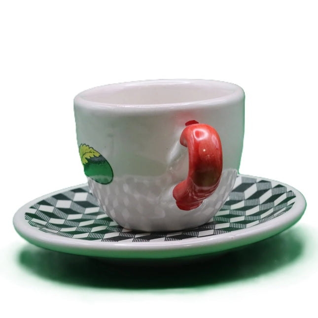 Tazzina Asso in Ceramica Artigianale con Piattino a scacchi