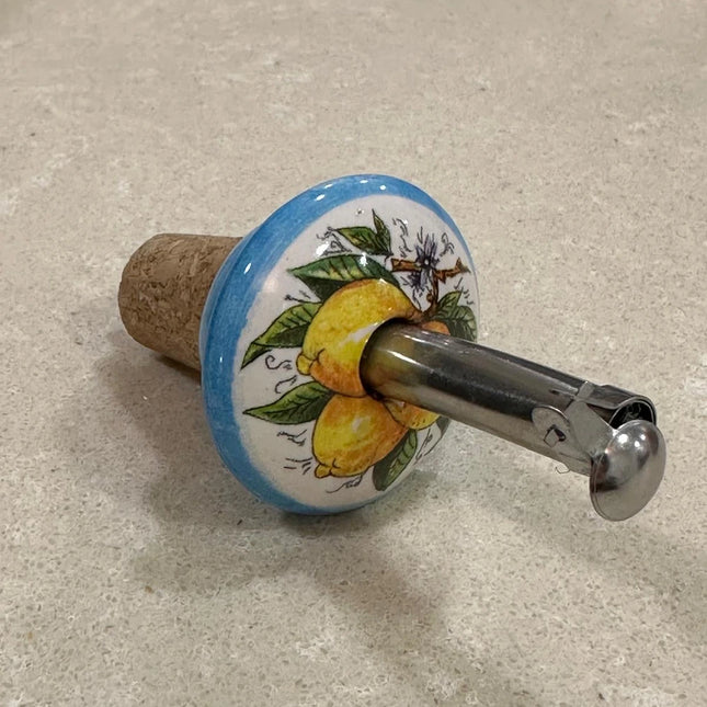 Tappo Dosatore/Versatore in Ceramica Artigianale e Acciaio - Limoni Made in Italy