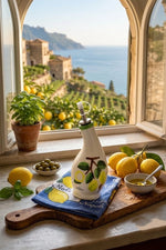 Oliera in Ceramica Dipinta a Mano con Strofinaccio Napoli | Set Regalo Cucina Limoni