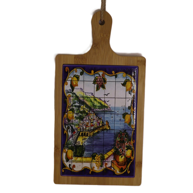 Tagliere 30 cm.,Esclusivo in Legno e Ceramica Dipinta a Mano - Made in Italy.mod grande.