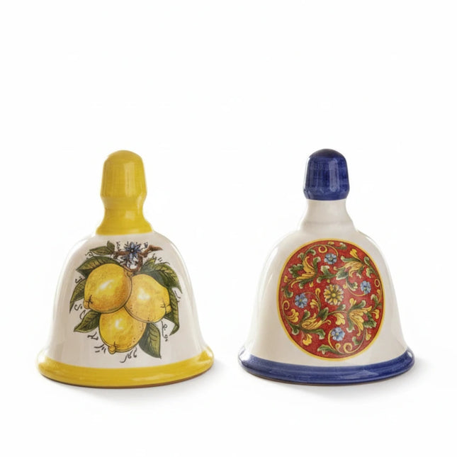 campanella decorativa  in ceramica  dipinta a mano con limoni o maioliche