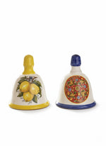 campanella decorativa  in ceramica  dipinta a mano con limoni o maioliche