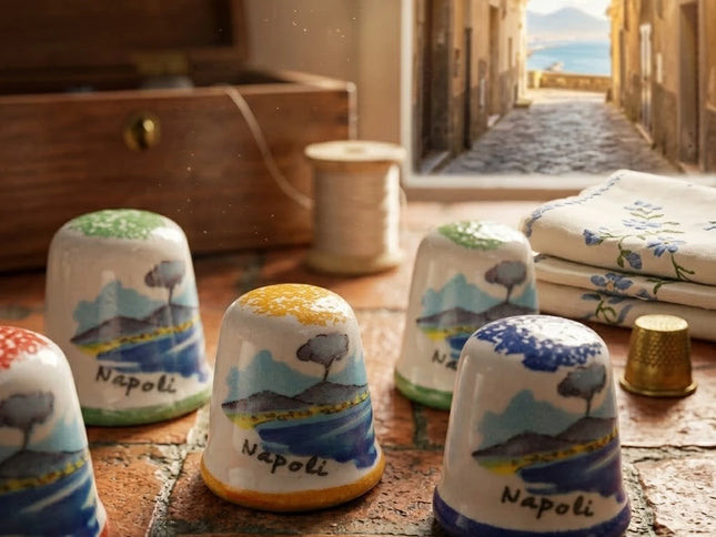 Ditale in Ceramica Artigianale - Veduta di Napoli Dipinta a Mano
