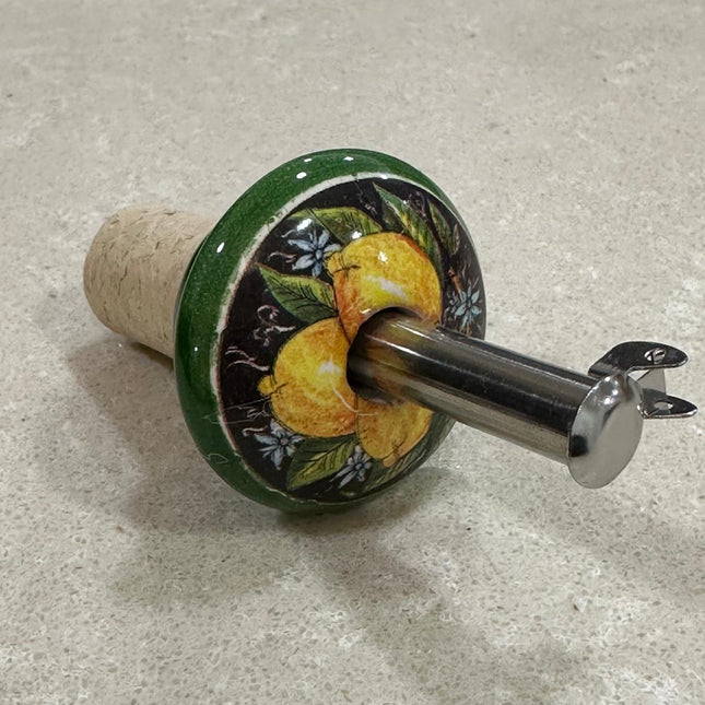 Handmade Ceramic and Steel Pourer Stopper - Lemons Made in Italy