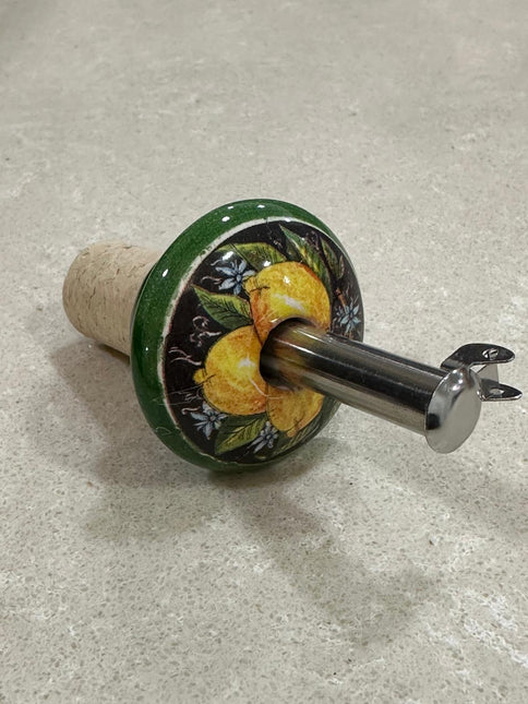 Tappo Dosatore/Versatore in Ceramica Artigianale e Acciaio - Limoni Made in Italy