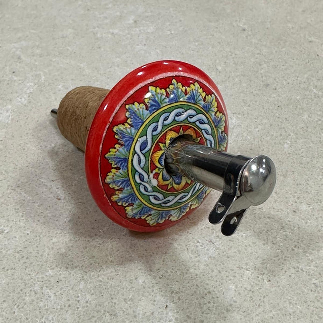 Handmade Ceramic and Steel Pourer/Stopper - Maiolica Made in Italy