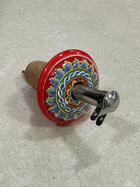 Tappo Dosatore/Versatore in Ceramica Artigianale e Acciaio - Maioliche Made in Italy