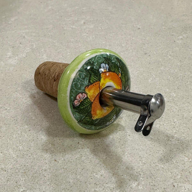 Handmade Ceramic and Steel Pourer Stopper - Lemons Made in Italy
