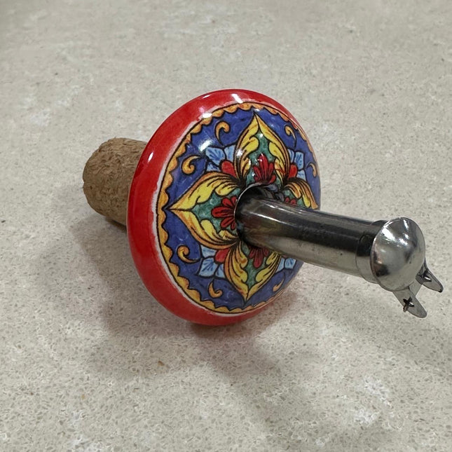 Handmade Ceramic and Steel Pourer/Stopper - Maiolica Made in Italy