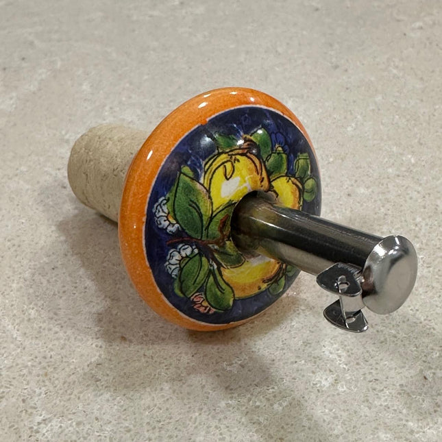 Handmade Ceramic and Steel Pourer Stopper - Lemons Made in Italy