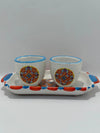 Set Vassoio + 2 Tazzine in Ceramica Artigianale Napoletana - Decoro Maioliche