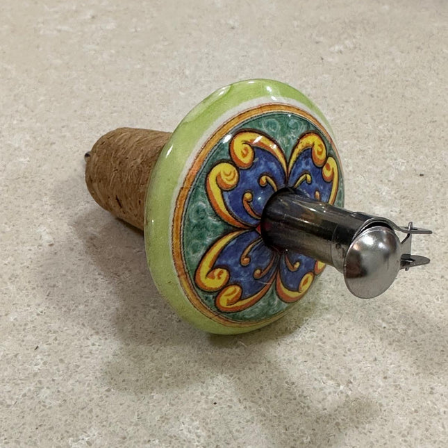 Handmade Ceramic and Steel Pourer/Stopper - Maiolica Made in Italy