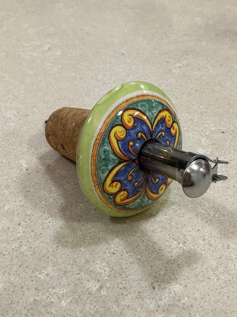 Tappo Dosatore/Versatore in Ceramica Artigianale e Acciaio - Maioliche Made in Italy
