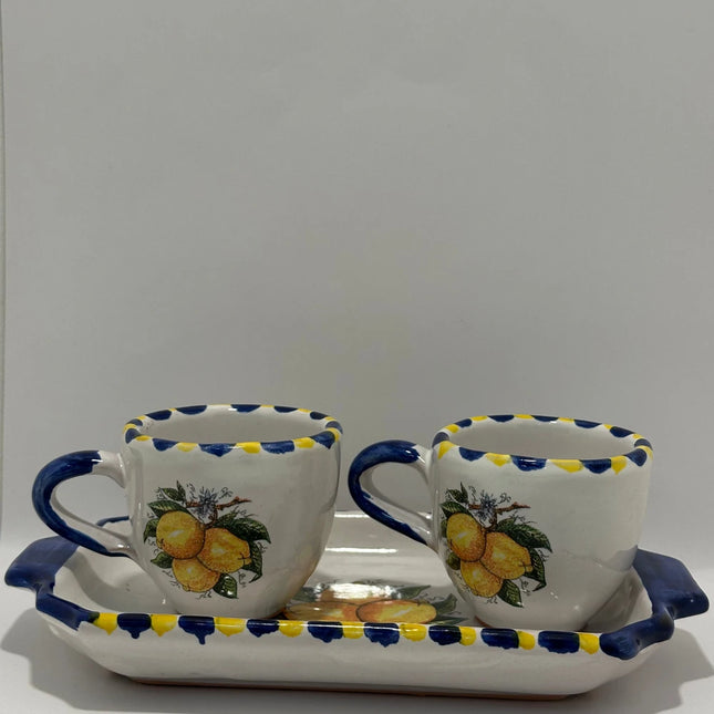 Set Vassoio + 2 Tazzine in Ceramica Artigianale Napoletana - Decoro Limoni