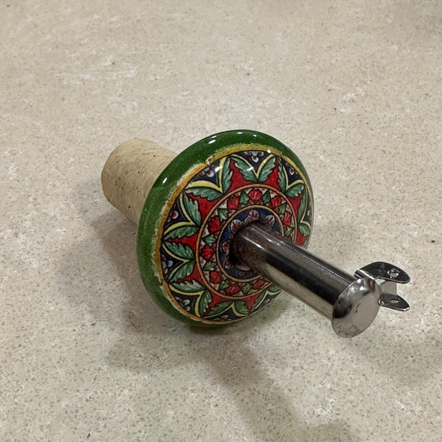Handmade Ceramic and Steel Pourer/Stopper - Maiolica Made in Italy
