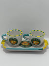 Tray Set + 2 Handcrafted Neapolitan Ceramic Cups - Lemon Decoration