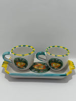 Tray Set + 2 Handcrafted Neapolitan Ceramic Cups - Lemon Decoration