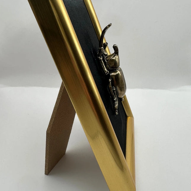Quadro 3D Scarabeo Ercole in Cornice Verticale Oro – Fatto a Mano, Decorazione Appesa/Mensola