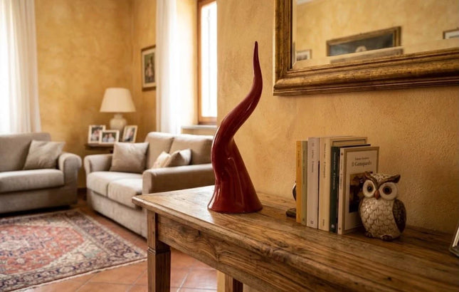 Scultura  Maxi Corno Portafortuna in Ceramica
