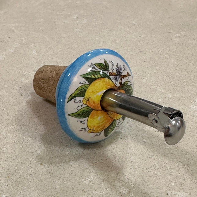 Handmade Ceramic and Steel Pourer Stopper - Lemons Made in Italy