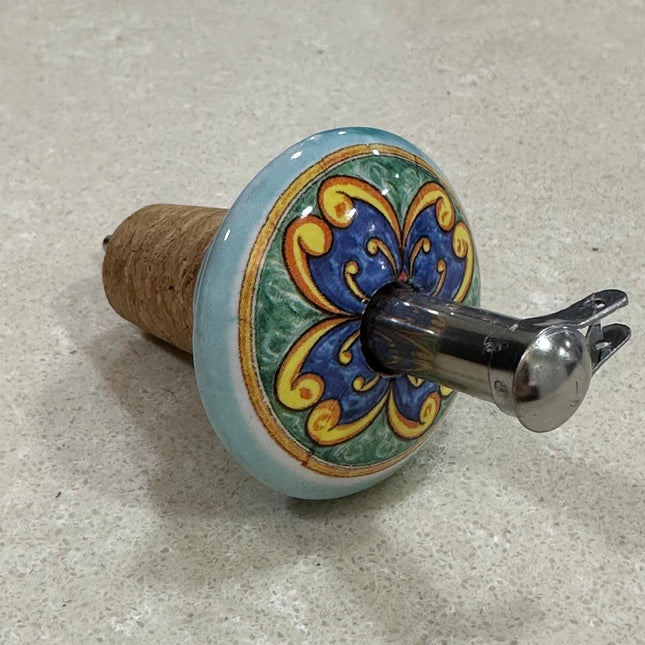 Handmade Ceramic and Steel Pourer/Stopper - Maiolica Made in Italy
