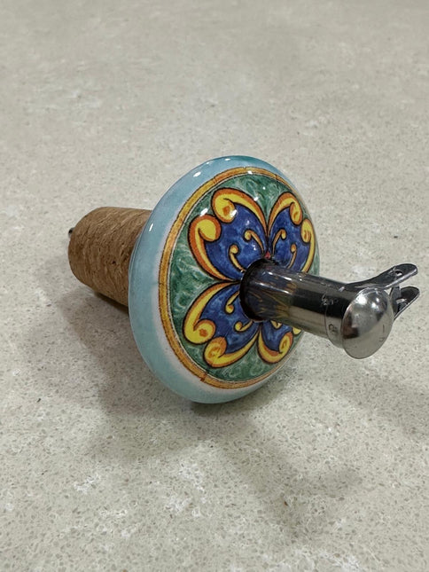 Tappo Dosatore/Versatore in Ceramica Artigianale e Acciaio - Maioliche Made in Italy