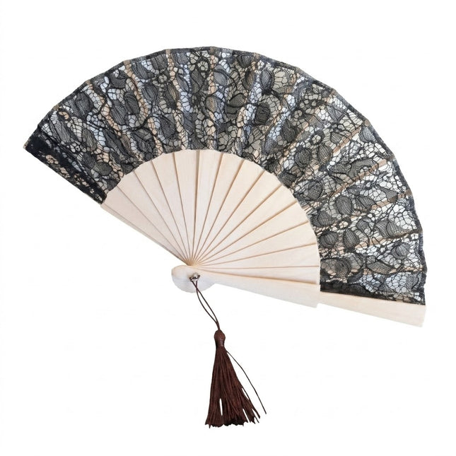 Ventaglio Elegante in Pizzo con Base in Legno e Nappa Pendente, Ventaglio da Cerimonia per Matrimonio Sposa e Invitati, Bomboniera e Idea Regalo Artigianale
