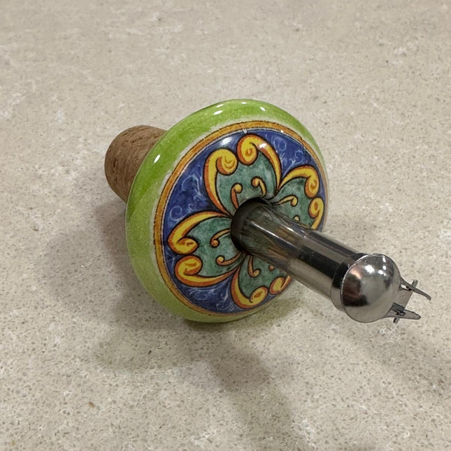 Handmade Ceramic and Steel Pourer/Stopper - Maiolica Made in Italy