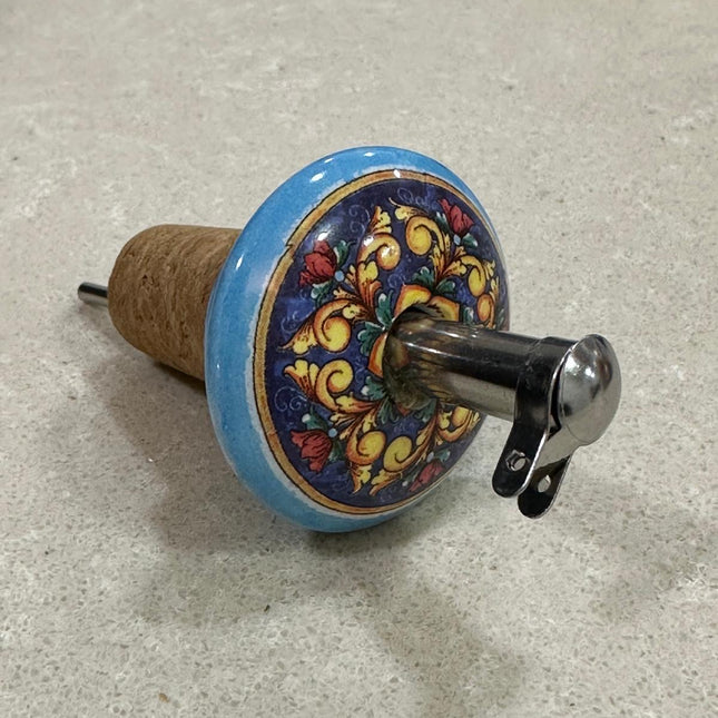 Handmade Ceramic and Steel Pourer/Stopper - Maiolica Made in Italy