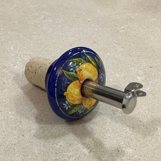 Handmade Ceramic and Steel Pourer Stopper - Lemons Made in Italy