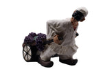 Pulcinella Portabottiglie in Resina con Carretto, Statuetta Artigianale Napoletana, Variante Limoni o Uva, Idea Regalo