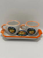 Tray Set + 2 Handcrafted Neapolitan Ceramic Cups - Lemon Decoration