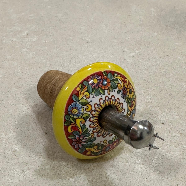 Handmade Ceramic and Steel Pourer/Stopper - Maiolica Made in Italy