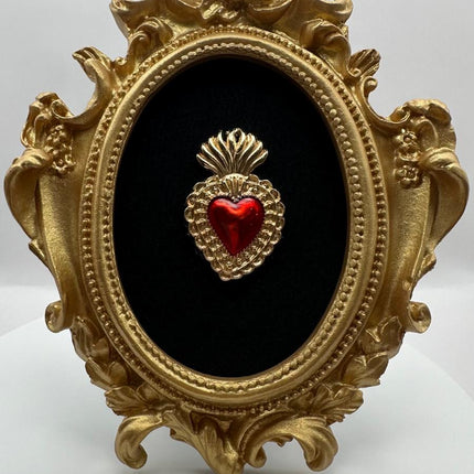 Quadretto Sacro Cuore Oro e Rosso - Artigianale Made in Italy