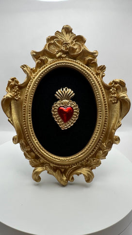 Quadretto Sacro Cuore Oro e Rosso - Artigianale Made in Italy