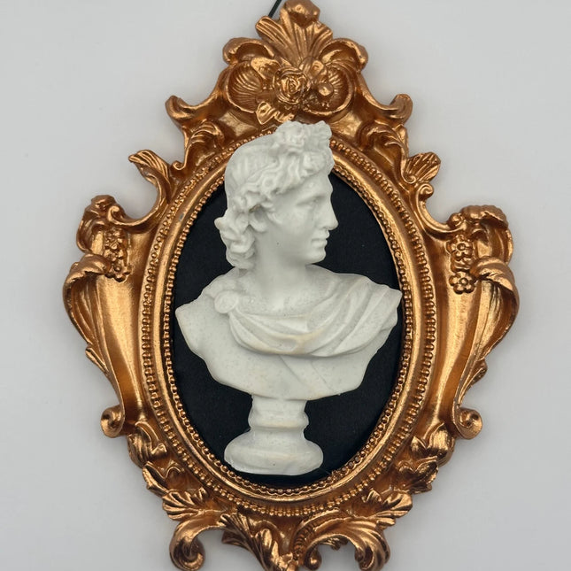 Busto di Apollo in Rilievo in Cornice Barocca - Decorazione Artigianale Fatta a Mano