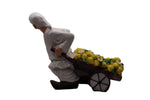 Pulcinella Portabottiglie in Resina con Carretto, Statuetta Artigianale Napoletana, Variante Limoni o Uva, Idea Regalo