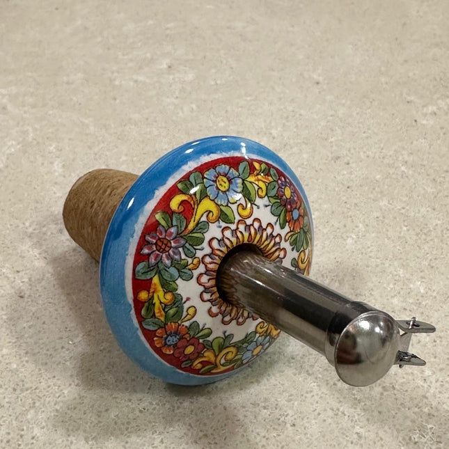 Handmade Ceramic and Steel Pourer/Stopper - Maiolica Made in Italy
