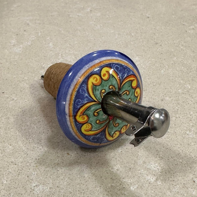 Handmade Ceramic and Steel Pourer/Stopper - Maiolica Made in Italy