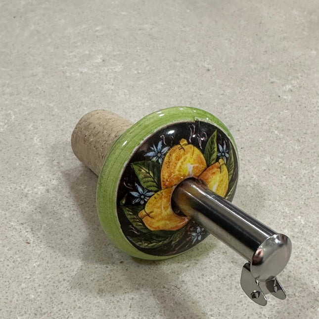 Handmade Ceramic and Steel Pourer Stopper - Lemons Made in Italy