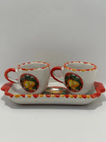 Tray Set + 2 Handcrafted Neapolitan Ceramic Cups - Lemon Decoration
