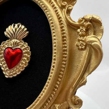Quadretto Sacro Cuore Oro e Rosso - Artigianale Made in Italy