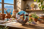 Tamburello Napoletano in Ceramica Dipinto a Mano - Scorcio Partenopeo con Vesuvio e Case Tipiche