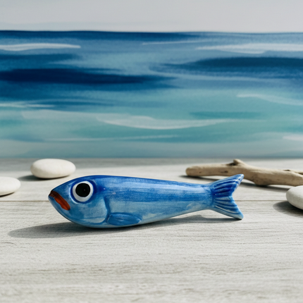 Magnete Pesce in Ceramica Azzurra – Pesciolino Portafortuna Fatto a Mano