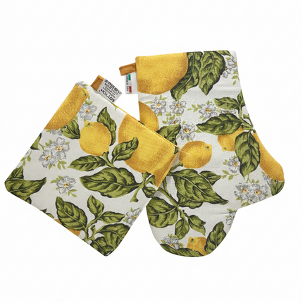 Set Cucina "Limoni di Sicilia" – Guanto Forno e Presina in Puro Cotone