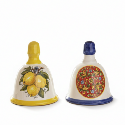 campanella decorativa  in ceramica  dipinta a mano con limoni o maioliche