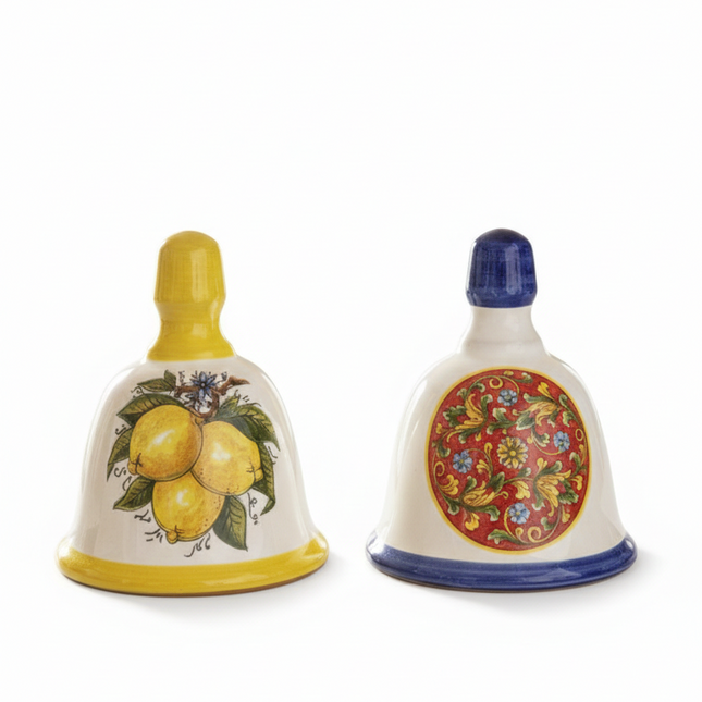 Decorative ceramic bell, hand-painted with lemons or majolica.